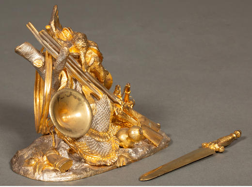 独角鹿西洋古董 19世纪法国出品「战争与和平」主题铜鎏金雕饰墨水台 商品图3