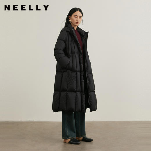 NEELLY纳俪商场同款冬季新款连帽长款90%白鸭绒保暖简约羽绒服女N25104L04408 商品图0