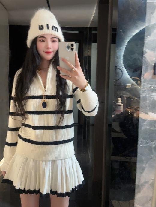 森ma 条纹百搭半拉链翻领条纹衫针织毛衣（波哥Ｍ。蕾姐Ｓ） 商品图7