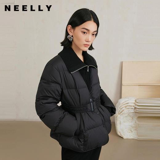 NEELLY纳俪商场同款冬季新款设计感翻领收腰羽绒服女90%白鸭绒N25104L04410 商品图0