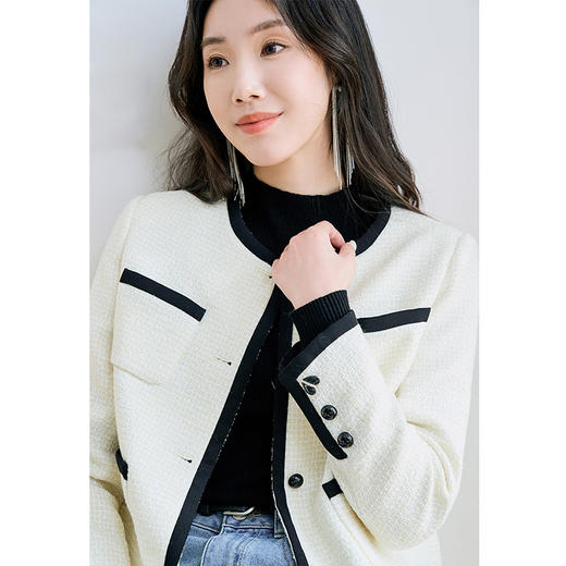 NEELLY纳俪商场同款冬新款小香风羊毛粗花呢外套女撞色显瘦短上衣N25104C04511 商品图2