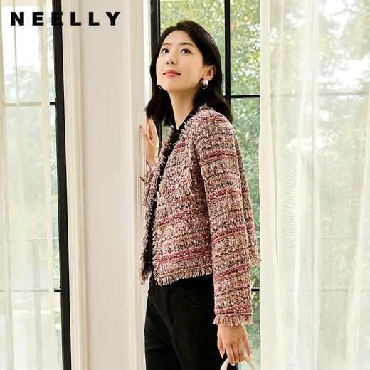 NEELLY纳俪商场同款冬季新款90白鹅绒羽绒服女保暖小香风短款外套N25104L04551 商品图0