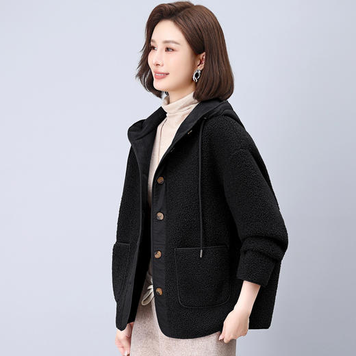 丁摩 连帽羊羔毛外套女秋冬新款宽松设计感皮毛一体上衣5ZF-2171 商品图3