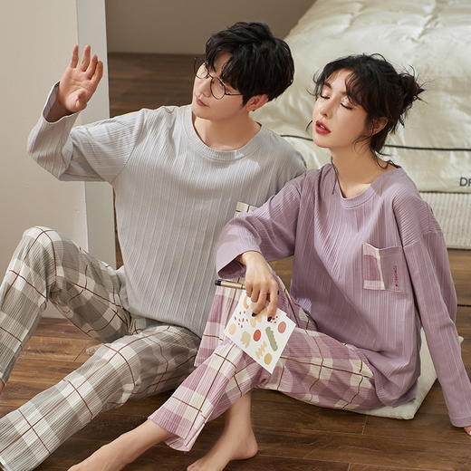 韩版情侣睡衣女春秋款长袖棉质新款卡通休闲男士秋冬季家居服套装 商品图3