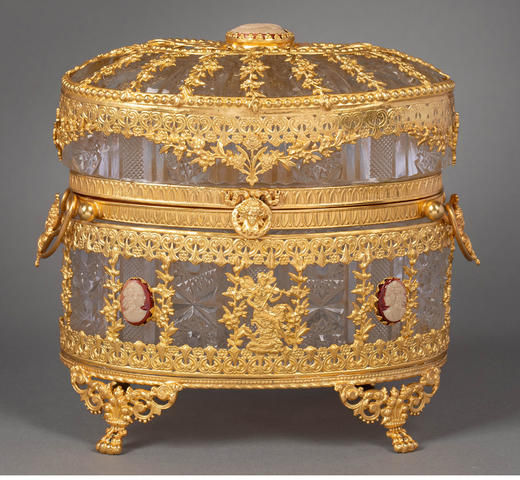 独角鹿西洋古董 19世纪末法国出品精灵仙子主题铜鎏金精雕嵌古典女子肖像卡梅奥装饰水晶珍宝盒 商品图0