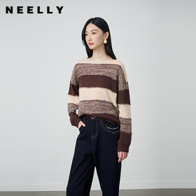 NEELLY纳俪商场同款秋冬新款简约条纹软糯毛衣女时尚撞色针织上衣N25104A05507
