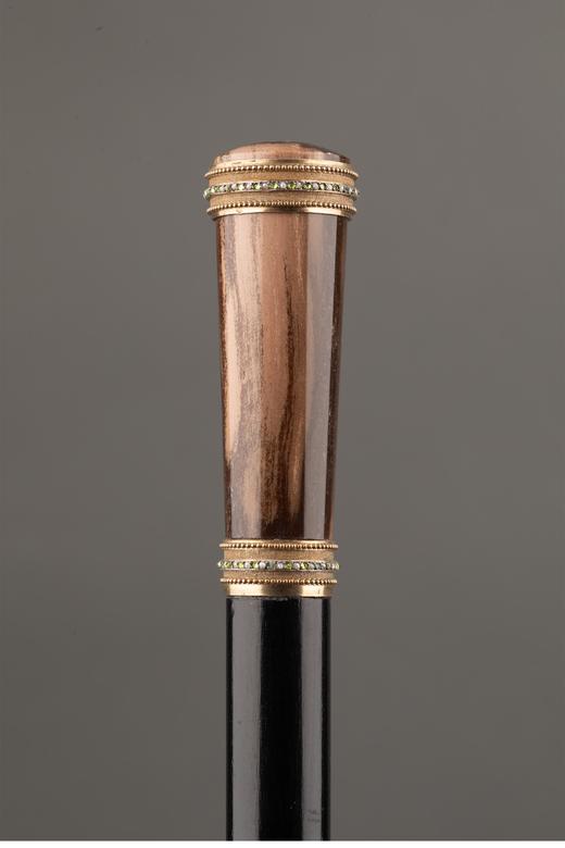 独角鹿西洋古董 1880-1910年代欧洲出品铜鎏金镶嵌珍珠及橄榄石杖柄硬木绅士手杖 商品图0