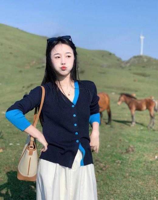 ⚠️❗️【品质吊打同款】显白克莱因蓝撞色针织外套，高克重，速来捡漏！👏非常耐看的一款藏青➕克莱因蓝撞色针织外套，🌈品质不同于市面上任何仿货~  商品图4