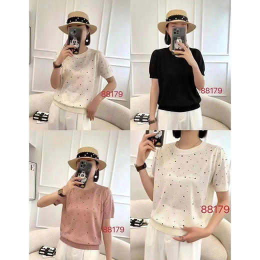 天丝羊毛柔软品质圆领烫钻针织休闲薄款上衣   YX-111710 商品图2