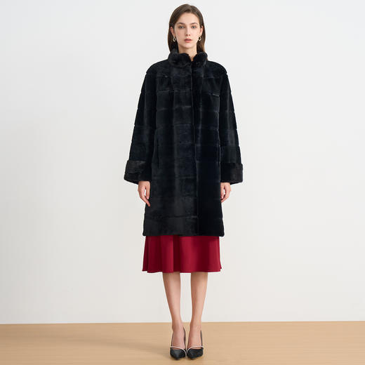 EITIE爱特爱黑色立领保暖中长款水貂毛皮草外套大衣2025冬季新款D2593909X 商品图1