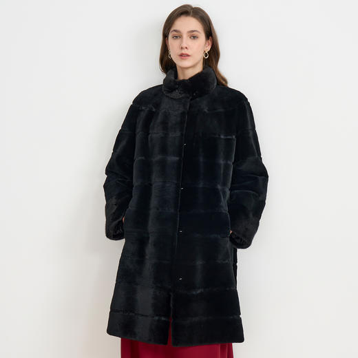 EITIE爱特爱黑色立领保暖中长款水貂毛皮草外套大衣2025冬季新款D2593909X 商品图2