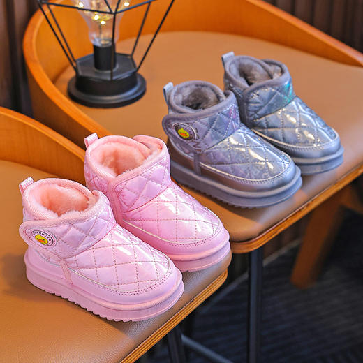 小黄鸭冬季男女宝宝加绒加厚大棉PU防水保暖防滑儿童雪地靴22-36 商品图1