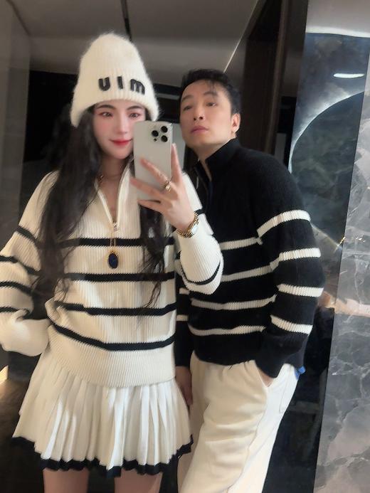 森ma 条纹百搭半拉链翻领条纹衫针织毛衣（波哥Ｍ。蕾姐Ｓ） 商品图3