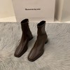 新款春秋季单靴棕色马丁靴子高跟方头瘦瘦法式小短靴女鞋 商品缩略图5