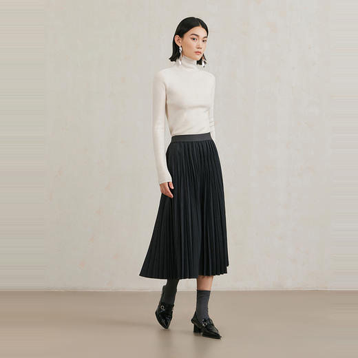 NEELLY纳俪商场同款冬季新款黑色百褶裙女A字垂感半身裙中长款N25104E04538 商品图2