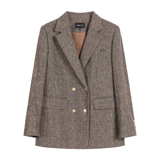 NEELLY纳俪商场同款冬季新款复古粗花呢西装外套女优雅实穿上衣N25102W01037 商品图3