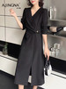 【修身围裹式】阿菁娜秋季新款法式围裹长袖连衣裙 收腰显瘦遮小腹X廓形 通勤约会多场景 F30D212001 商品缩略图3