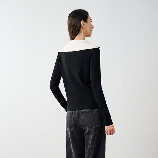 NEELLY纳俪商场同款冬季新款学院风翻领羊毛针织开衫女显瘦毛衣N25104A04507 商品图1