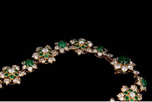 独角鹿西洋古董 1970年代法国出品18K黄金镶嵌钻石及祖母绿可拆卸式项链/胸针 商品图4