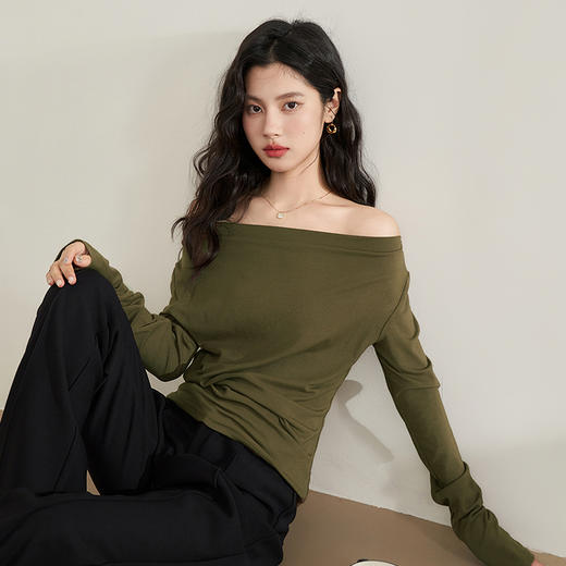 高级感气质针织长袖T恤女春季新款抽褶收腰百搭打底衫V0240061 商品图2