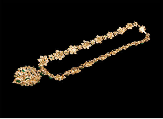 独角鹿西洋古董 1970年代法国出品18K黄金镶嵌钻石及祖母绿可拆卸式项链/胸针 商品图5