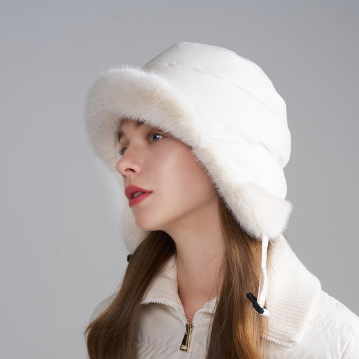 卡蒙白鸭绒加厚毛绒雷锋帽东北防风防寒保暖三防面料护耳飞行帽KM-5330 商品图6