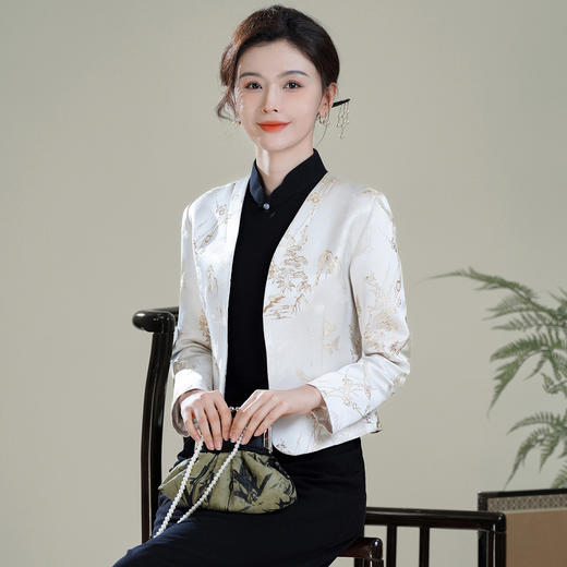 丁摩 金枝春秋装新款改良新中式国风开领旗袍搭配上衣短外套5ZF-5086 商品图3