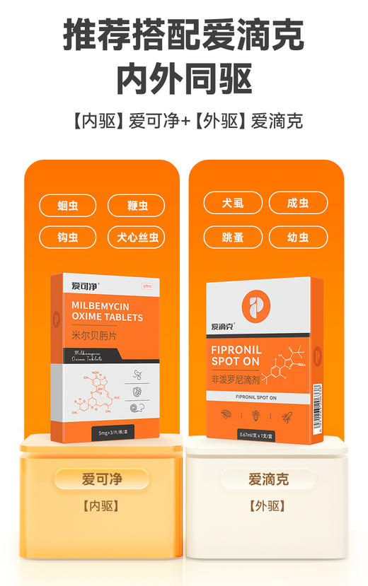 普安特狗狗驱虫药宠物驱虫药犬体内驱虫米尔贝肟片心丝虫爱可净+爱滴克 【内外驱虫套装】 商品图5