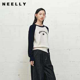 NEELLY纳俪商场同款冬季新款时尚字母插肩袖针织衫女撞色复古上衣N25101A01003