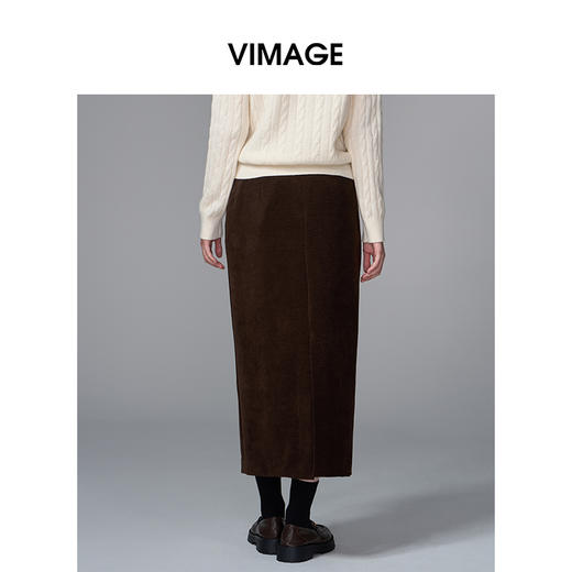 VIMAGE纬漫纪灯芯绒复古百搭直筒长款开叉半身裙女2025秋季新款V2406114 商品图4
