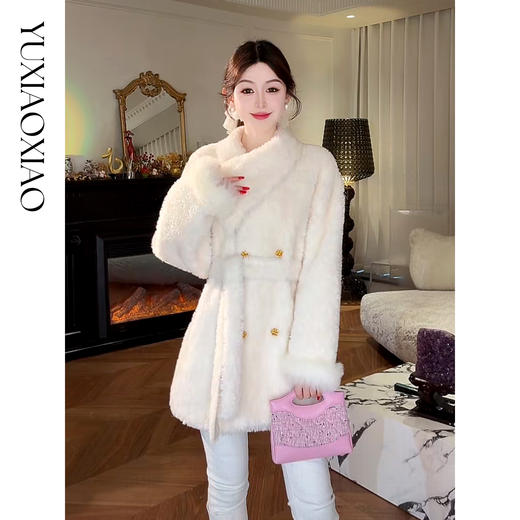 余潇潇【软糯调色盘】高级设计感保暖100羊毛千金风立领草草外套 商品图4