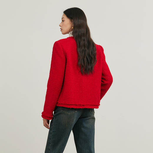 NEELLY纳俪商场同款冬季新款毛边小香风圆领外套女简约通勤上衣N25104C04510 商品图1