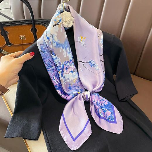 时尚轻奢90cm仿真丝丝巾日韩简约条纹大方巾ins风多功能披肩围巾春秋丝巾围巾 商品图6