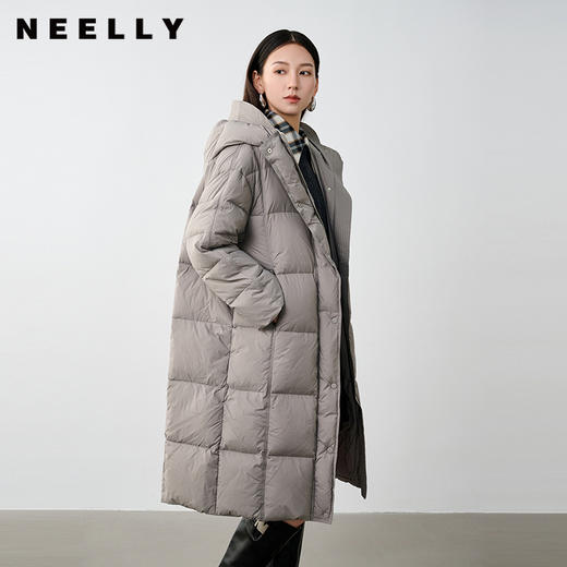 NEELLY纳俪商场同款冬新款时尚通勤过膝长款羽绒服女连帽保暖外套N25104L04587 商品图0