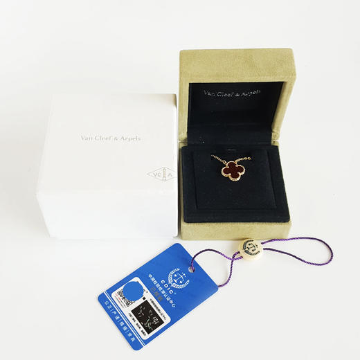【95新】VCA梵克雅宝Vintage Alhambra系列中号18K黄金镶红玉髓四叶草红花项链280925NJS06 现售价：15300！ 商品图1