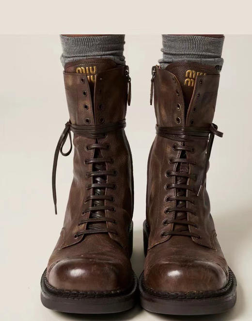 高端原版Miu秋冬秀款复古机车靴马丁靴中筒靴101102 商品图1