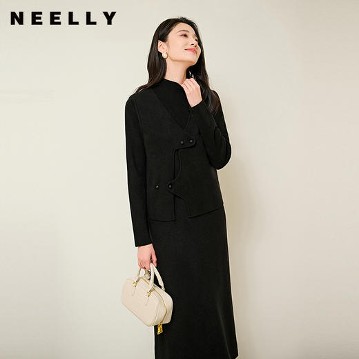 NEELLY纳俪商场同款冬季新款显瘦针织马甲套装长裙女百搭连衣裙N25104Y06610 商品图0