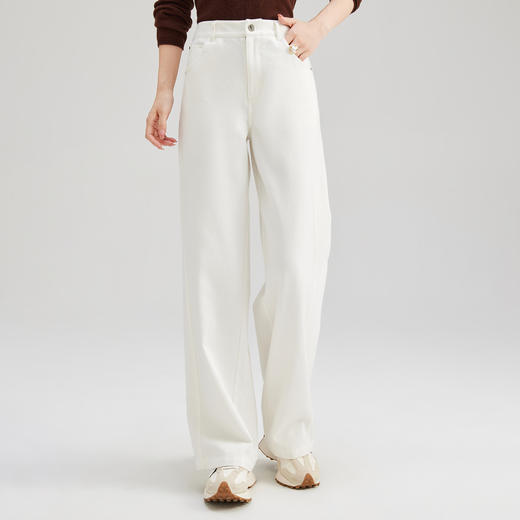 SM 2011纯白色休闲高腰阔腿牛仔裤显瘦质感直筒日常休闲裤 商品图3