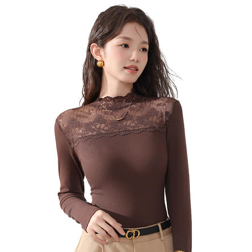 丁摩 蕾丝上衣女长袖秋冬新款修身女装半高领网纱内搭打底衫洋气衫5ZF-2516 商品图4