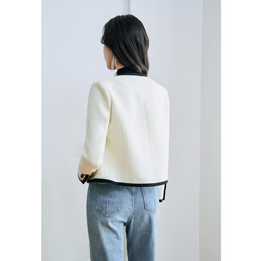 NEELLY纳俪商场同款冬新款小香风羊毛粗花呢外套女撞色显瘦短上衣N25104C04511 商品图3