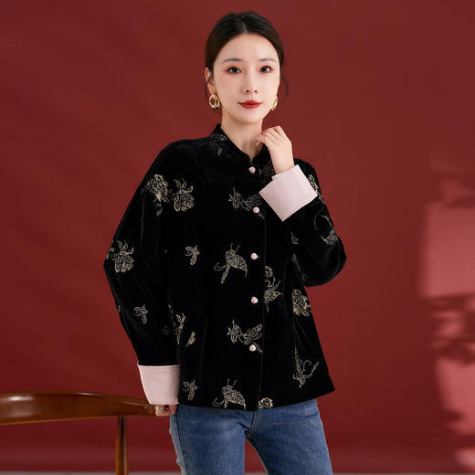 SM 1907桑蚕丝绣花新中式长袖外套宽松显瘦气质上衣 商品图2