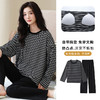 长袖条纹睡衣女秋冬季带胸垫薄款韩版休闲可外穿家居服套装加大码 商品缩略图4