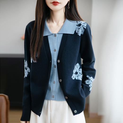 丁摩 设计感提花假两件针织衫女秋冬新款时尚宽松显瘦休闲上衣5ZF-262 商品图0