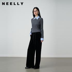 NEELLY纳俪2025秋冬新款简约运动感丝绒松紧腰直筒裤垂感长裤女N25104H05511