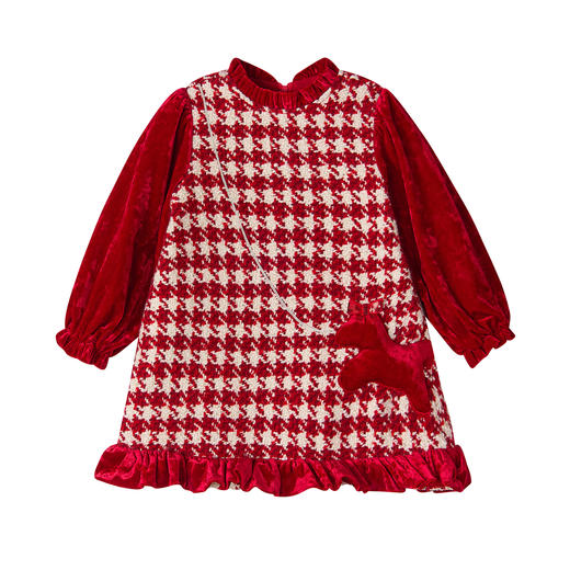 笛莎Deesha 童装女童连衣裙2025冬新款新年干鸟格香风连衣裙 商品图4