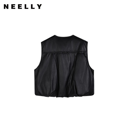 NEELLY纳俪商场同款冬季新款PU羽绒服马甲女黑色圆领宽松保暖外套N25104D04579 商品图0