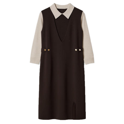 XFY-3130娃娃领针织连衣裙2025秋冬新款小个子高级感配大衣毛衣裙两件套装 商品图4