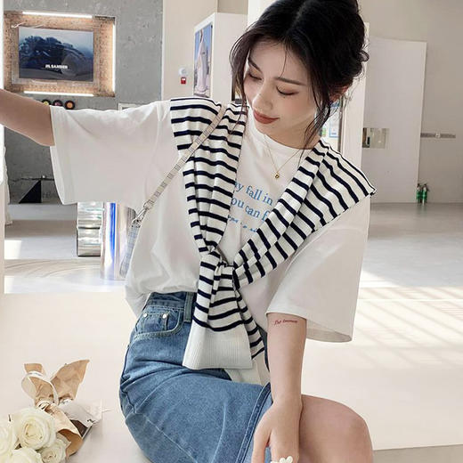 春秋新款披肩坎肩围巾空调房护肩颈条纹披肩网红外搭针织小坎肩韩系百搭假领子披肩 商品图2