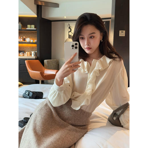 DUO智仙生 黑标 月之缪斯老钱感奢华羊毛花边衬衫 商品图1