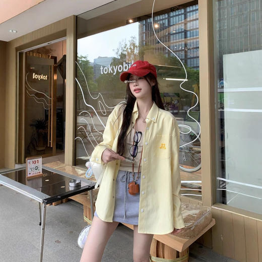 小清新衬衫新款秋季外套小狗刺绣条纹防晒衬衫外套女春季新款衬衣内搭外穿薄外套早春季韩系休闲内搭韩系衬衣 商品图11